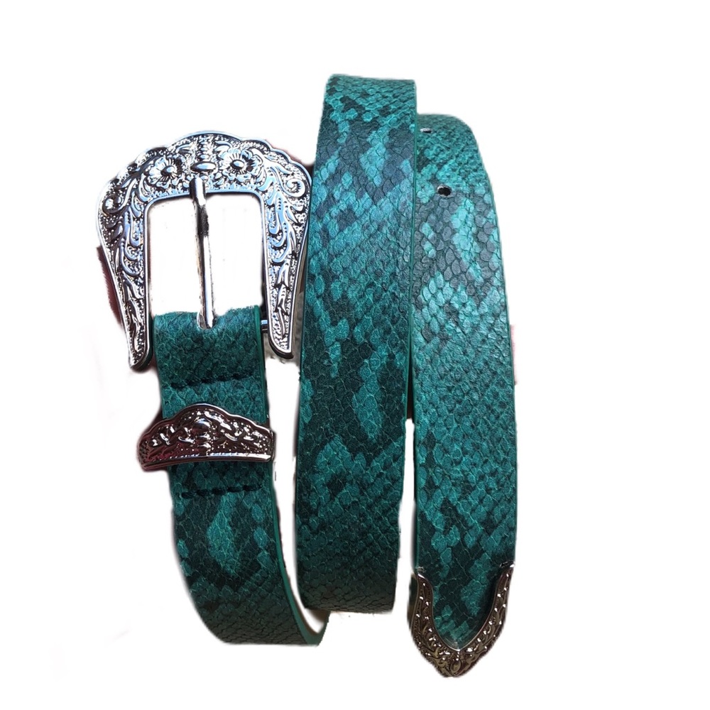 Green Faux snakeskin belt